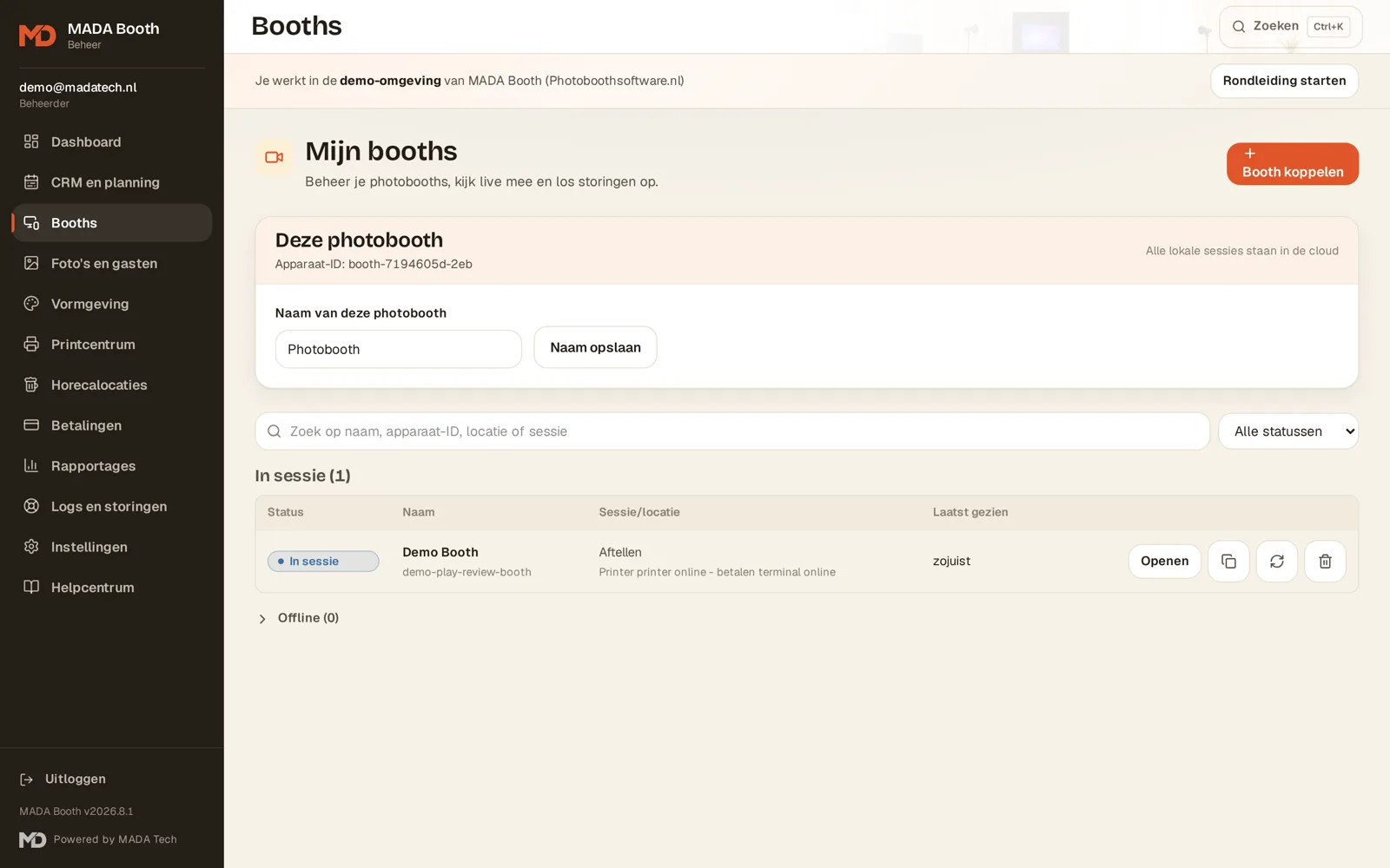 Boothoverzicht met status per booth