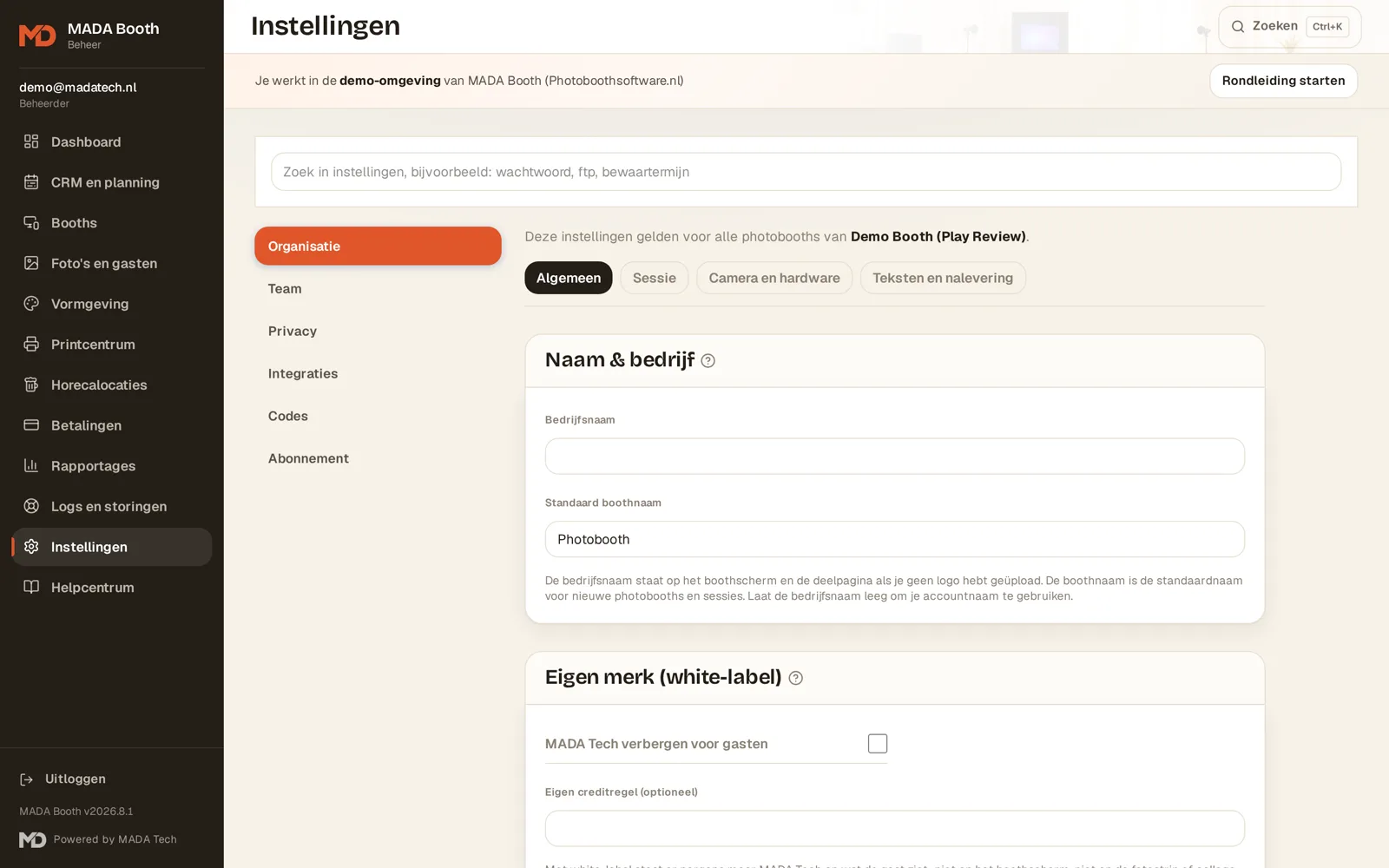Instellingenscherm