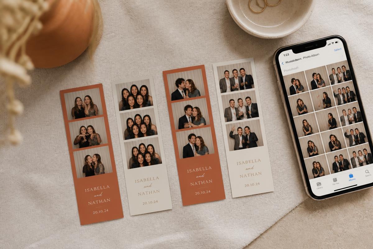 Fotostrips en een telefoon met het foto-album
